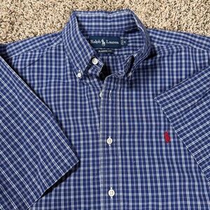 Polo Ralph Lauren Men's M Classic Fit Short Sleeve Blue Plaid Button Down Shirt